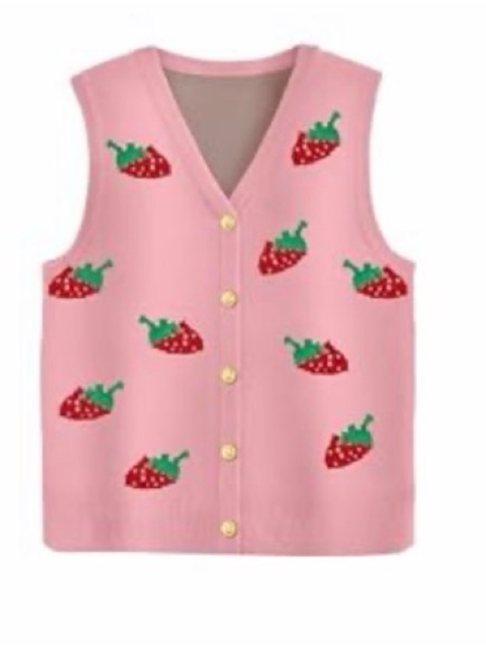 Pink Strawberry Knit Button Vest